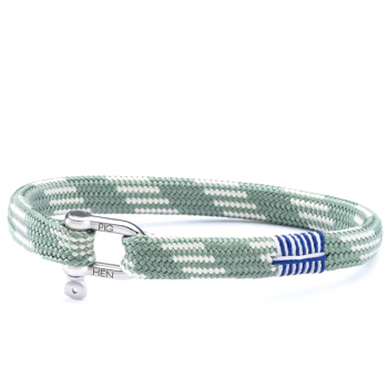 Pig& Hen, bracelet Vicious Vik atlas green cream/silver, braided nylon, closure shackle, front